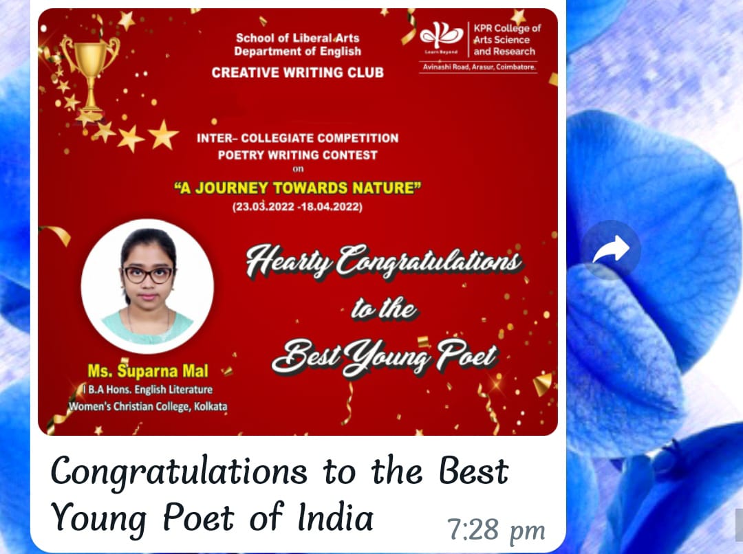 "Best young Poet" in Inter-Collegiate Poetry Writing Contest, 2022